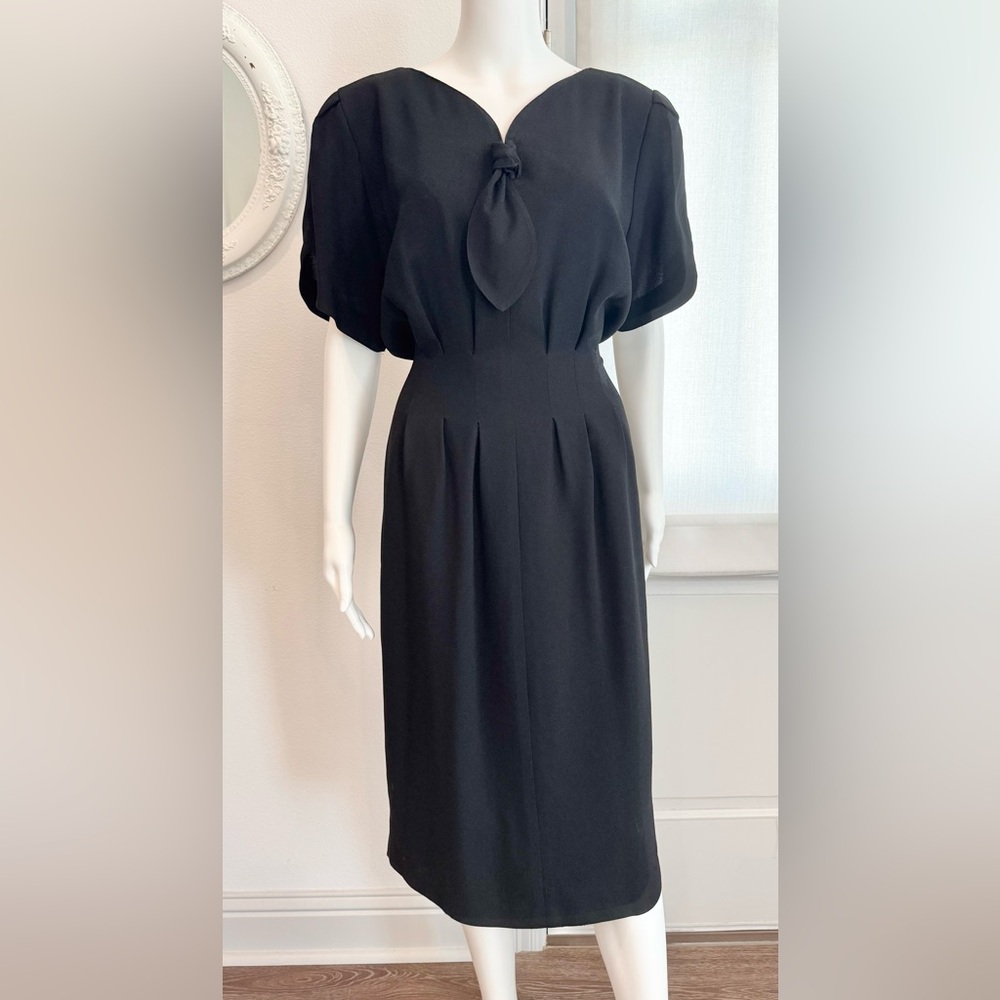 Vintage BICHON by Sara Edwards Midi Petal Sleeves Sweetheart Neck Black Dress 12
